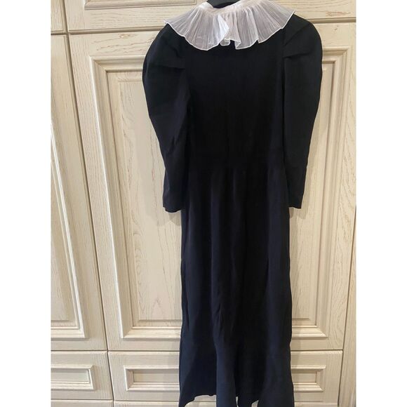 Japan Fashion White Pleated Collar Black Knit Maxi Dress, Womens SIze XS - Picture 3 of 3